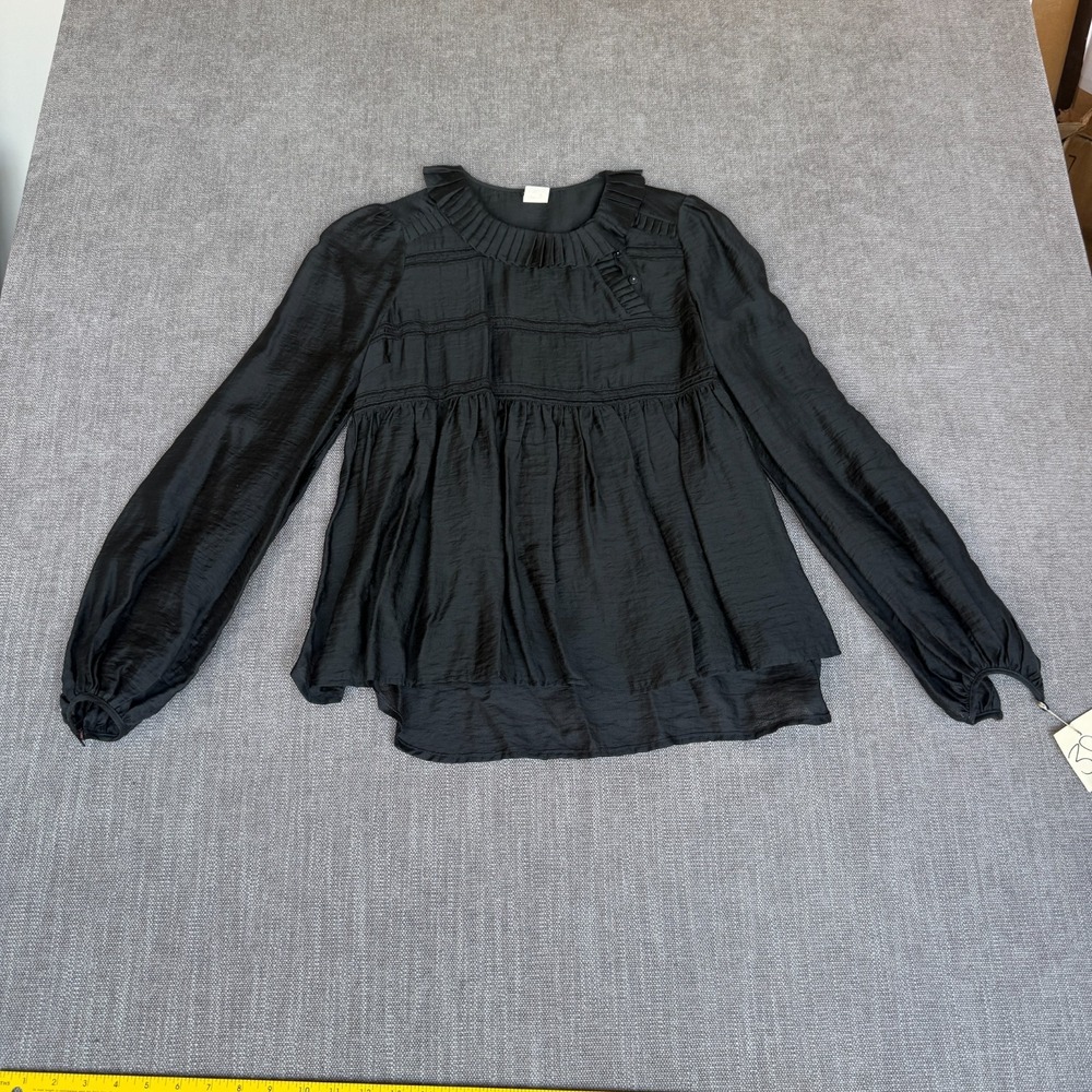 By Malene Birger Thornton Blouse Top Women 34 Black Pleated Ruffle Office Career